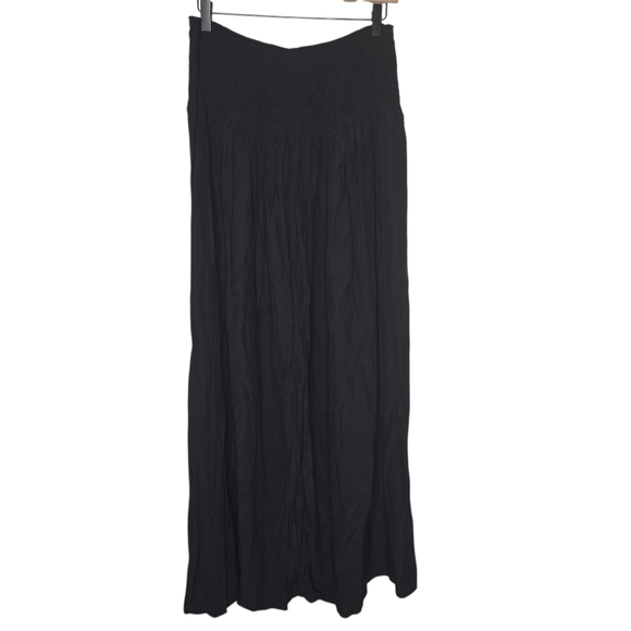 HEYSON Womens Smocked Waist Black Lightweight Rayon Maxi Skirt Size Large - Picture 1 of 6